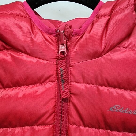 Eddie Bauer Large 14-16 Girls Reversible Hooded Down Jacket Coat Ombré Red Pink - Picture 7 of 14